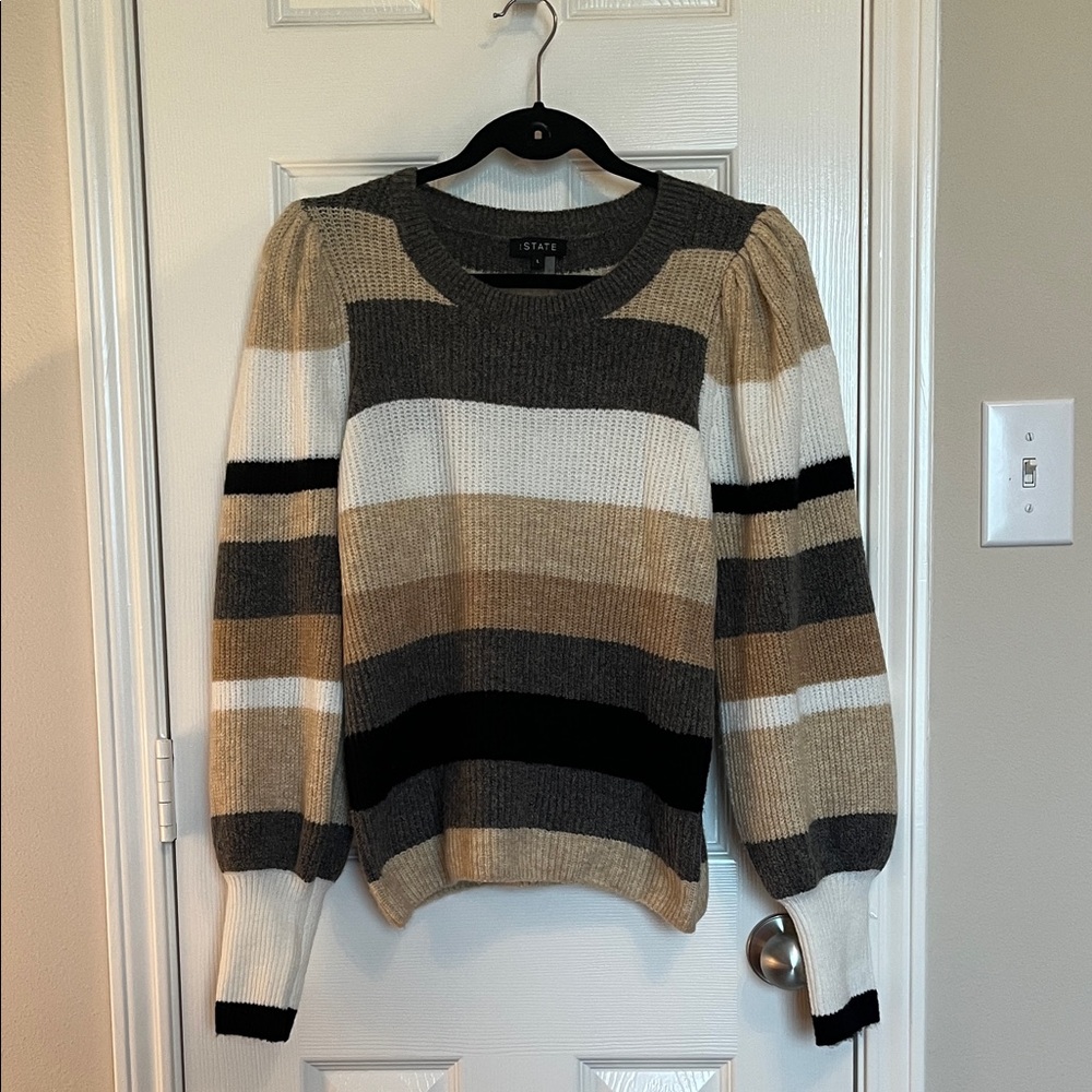 1.State Striped Puffy Sleeve Sweater